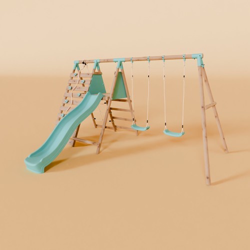 Double wooden swing set with - double,