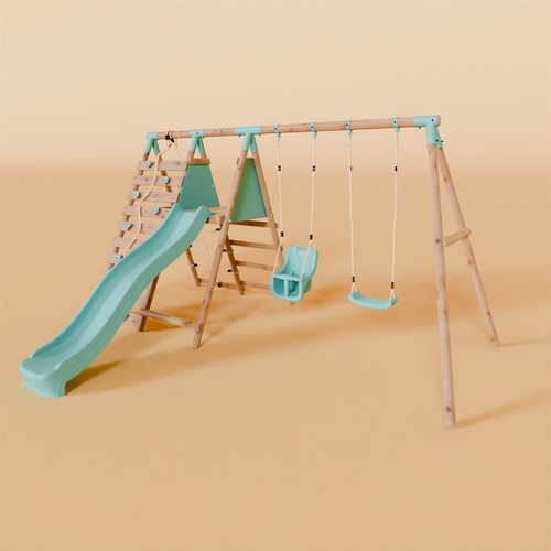 Double wooden swing set - wooden,