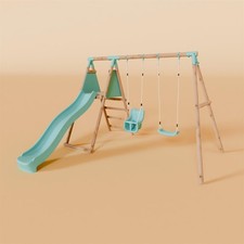 Double Wooden Swing Set with