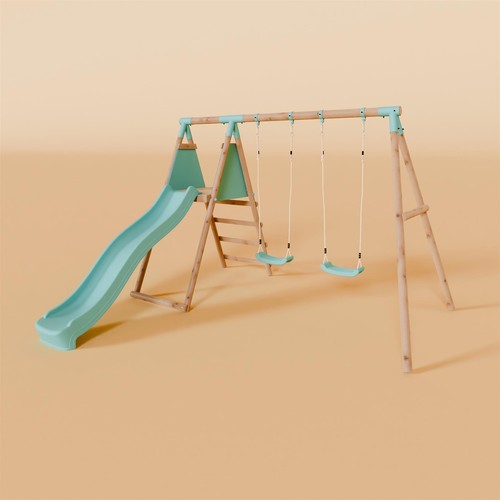 Double wooden swing set with - double,